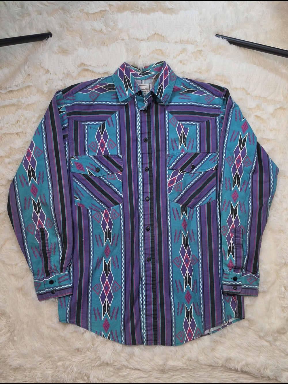90s Cowboy Western Plains Aztec Print Size Small Boho Festival Long Sleeve Shirt